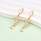 Brass Micro Pave Cubic Zirconia Dangle Leverback Earrings, Long-Lasting Plated, Flower, Golden, Clear, 40x11.5mm