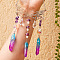 Wire Wrapped Glass Pendant Decorations, Hanging Suncatchers, with Metal Wing Link and Natural Amethyst Chips, for Home Garden Decorations, Mushroom, Fuchsia, 220mm