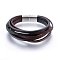 Leather Cord Multi-strand Bracelets, with 304 Stainless Steel Magnetic Clasps, Rectangle, Stainless Steel Color, 8-5/8 inch(22cm), 4~24x3mm