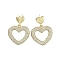 Hollow Heart Brass with Cubic Zirconia Stud Earrings, Long-Lasting Plated, Lead Free & Cadmium Free, Real 18K Gold Plated, 25x19.5mm