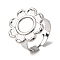 Adjustable 304 Stainless Steel Open Cuff Ring Components, Bezel Cup Ring Settings, Flower, Non-Tarnish, Stainless Steel Color, Tray: 8mm, Inner Diameter: 18mm, Flower: 19.5mm