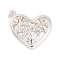 Brass Micro Pave Clear Cubic Zirconia Pendants, Cadmium Free & Nickel Free & Lead Free, Heart with Flower, 925 Sterling Silver Plated, 16x19x6mm, Hole: 1.5mm