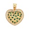 Brass Micro Pave Cubic Zirconia Pendants, Cadmium Free & Lead Free, Heart Charms, Real 18K Gold Plated, Green, 28.5x29x11mm, Hole: 7.5x5mm