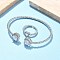 Heart Brass Micro Pave Cubic Zirconia Cuff Bangles & Rings Sets for Women, Rack Plating, Platinum, Clear, Bangle: 3~12mm wide, Inner Diameter: 61x50mm