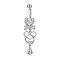Piercing Jewelry, Brass Cubic Zirciona Navel Ring, Belly Rings, with 304 Stainless Steel Bar, Lead Free & Cadmium Free, Herat, Clear, 52mm, Pendant: 25x13.5mm, Bar: 14 Gauge(1.6mm), Bar Length: 3/8
