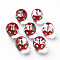 Transparent Glass Enamel Beads, Hand Drawn Beads, Round with Cherry, Dark Red, 13.5~14x12~12.5x11.5mm, Hole: 1.6~2mm