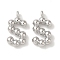 Brass Pendants, Cadmium Free & Nickel Free & Lead Free, Letter Charms, Platinum, 13x6.5x2mm, Hole: 1mm