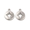 Rack Plating Alloy Charms, Cadmium Free & Lead Free, Flat Round with Hollow Star, Platinum, 15x12x2mm, Hole: 1.6mm