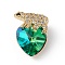Real 18K Gold Plated Rack Plating Brass Micro Pave Clear Cubic Zirconia Pendants, with Glass, Long-Lasting Plated, Cadmium Free & Lead Free, White Bear & Heart Charm, Green, 17x13x9mm, Hole: 4x1.5mm