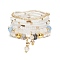 7Pcs 7 Style Natural Dyed Malaysia Jade & Agate & Glass Seed Beaded Stretch Bracelets Set, Brass Bowknot Charms Stackable Bracelets for Women, White, Inner Diameter: 2~2-1/8 inch(5.15~5.5cm), 1Pc/style