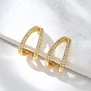 Прозрачные серьги-каффы с двойным цирконием EJEW-R150-14G