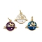 Brass Enamel Planet and Cat Shape Charms, with Jump Ring, Rack Plating, Cadmium Free & Lead Free, Long-Lasting Plated, Real 18K Gold Plated, Mixed Color, 12.5x14.5x2.5mm, Hole: 3.2mm