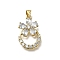 Brass Micro Pave Cubic Zirconia Pendants, Flower Charms, Cadmium Free & Lead Free, Rack Plating, Long-Lasting Plated, Real 18K Gold Plated, 25.5x16x3.5mm, Hole: 3.6x3.8mm
