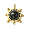 Natural Obsidian Pendants, Granulated Flat Round Charms, with Ion Plating(IP) 304 Stainless Steel Settings, Real 14K Gold Plated, 19.5x17x4.5~6mm, Hole: 1.5mm