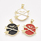 Brass Micro Pave Cubic Zirconia Pendants, Cadmium Free & Lead Free, with Enamel, Flat Round with Arrow, Golden, Mixed Color, 21x22x2.5mm, Hole: 5x3.5mm
