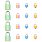 16Pcs 4 Style 201 & 304 Stainless Steel Pendants, Lock & Heart, Rainbow Color, 13~23.5x8~14.5x5~5.5mm, Hole: 4.5~8.5mm, 4pcs/style