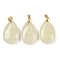 Natural Lemon Quartz Pendants, Teardrop Charms with Brass Findings, Golden, 34x20x8mm, Hole: 4x5mm