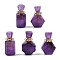 Natural Amethyst Perfume Bottle Pendants, with Golden Tone Stainless Steel Findings, Mixed Shapes, 32~37x15~22x12~16mm, Hole: 1.8mm, Capacity: 5ml(0.17fl. oz)