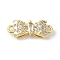Brass Pave Clear Cubic Zirconia Connector Charms, Bowknot Links, Long-Lasting Plated, Cadmium Free & Nickel Free & Lead Free, Real 14K Gold Plated, 14x5x4mm, Hole: 1.4mm