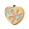 304 Stainless Steel Enamel Charms, Ion Plating(IP), Heart with Flower Charm, Real 18K Gold Plated, 10.5x10.5x1.5mm, Hole: 1.2mm