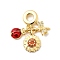 Brass Micro Pave Clear Cubic Zirconia European Dangle Charms, with FireBrick Enamel, Large Hole Pendants, Cadmium Free & Lead Free, Ladybug & Sunflower & Dragonfly, Real 18K Gold Plated, 30mm, Hole: 4.5mm