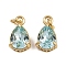 Brass Pave Cubic Zirconia Pendants, Teardrop Charms, with Glass & Jump Ring, Rack Plating, Real 18K Gold Plated, Lead Free & Cadmium Free, Long-Lasting Plated, Light Sky Blue, 11.5x7x5.5mm, Hole: 1.6mm