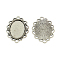Tibetan Style Zinc Alloy Cabochon Connector Settings, Lead Free & Cadmium Free, Oval, Antique Silver, Tray: 25x18mm, 36x26x2mm, Hole: 3mm, about 125pcs/500g