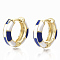 Brass Huggie Hoop Earrings, with Two Tone Enamel, Real 18K Gold Plated, Blue, 16x16.5x5mm, Pin: 1x1mm