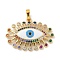 Rack Plating Brass Micro Pave Cubic Zirconia with Enamel Pendants, Long-Lasting Plated, Lead Free & Cadmium Free, Eye Charms, Real 18K Gold Plated, 23x30.5x3mm, Hole: 4x6mm