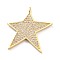 Brass Micro Pave Clear Cubic Zirconia Pendants, Star, Golden, 30x29x4mm, Hole: 1.8x1mm