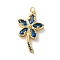 Rack Plating Brass Micro Pave Cubic Zirconia Pendants, with Glass, Long-Lasting Plated, Lead Free & Cadmium Free, Leaf, Golden, Blue, 31x19.5x2mm, Hole: 3mm