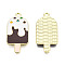Alloy Enamel Pendants, Cadmium Free & Lead Free, Ice Lolly Charms, Golden, White, 27x13x1.3mm, Hole: 1.6mm