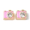 Brass Pave Clear Cubic Zirconia Beads, Camera, with Enamel, Long-Lasting Plated, Real 18K Gold Plated, Hot Pink, 9x10x6mm, Hole: 2mm