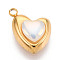 304 Stainless Steel Charms, Heart, with Glass, Ion Plating(IP), Real 18K Gold Plated, 13.5x10x5.5mm, Hole: 1.6mm
