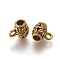Tibetan Style Alloy Tube Bails, Loop Bails, Bail Beads, Lead Free and Cadmium Free, Barrel with Flower, Antique Golden, Size: about Beads: 9mm long, 7.5mm wide, 3.5mm inner diameter, hole: 2mm