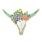 Alloy Enamel Pendants, Golden, Cattle Head with Flower Charm, Sky Blue, 34x45.5x2.5mm, Hole: 2mm, 10pcs/set