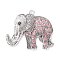Tibetan Style Alloy Rhinestone Big Pendants, Cadmium Free & Lead Free, Elephant, Antique Silver, Light Rose, 43x51x5.5mm, Hole: 3.5mm