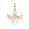 Glass Pendants, Angel Charms, with Brass Bead & Glass Seed Beads, Faceted, Clear, 31~32x23.5~27x8mm, Hole: 6x3mm