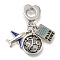 Rack Plating Alloy Enamel European Dangle Charms, Airplane & Earth & Pass Port Large Hole Pendants, Antique Silver & Platinum, 29.5mm, Hole: 5mm