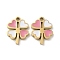 Ion Plating(IP) 316L Surgical Stainless Steel Charms, Nickel Free, with Enamel, Real 18K Gold Plated, Clover Charm, Pink, 10.5x8x1.5mm, Hole: 1.2mm