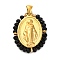 Ion Plating(IP) 304 Stainless Steel Faceted Rondelle Grass Wrapped Oval Pendants, Virgin Mary Charms, Real 18K Gold Plated, Black, 29x23x4mm, Hole: 5x3mm