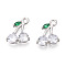 Brass Micro Pave Cubic Zirconia Pendants, Cadmium Free & Nickel Free & Lead Free, Cherry Charms, Platinum, 13.5~14x10.6x3~3.5mm, Hole: 1.6~1.8mm