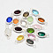 Oval Faceted Silver Color Plated Brass Glass Links connectors, Mixed Color, 14.5~15x6.5~7.5x3.2mm, Hole: 1mm