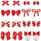48Pcs 8 Styles Alloy Enamel Pendants, with ABS Plastic Imitation Pearl, Bowknot, Red, 8.5~20x12~21x1.5~5mm, Hole: 1.2~3mm, 6pcs/style