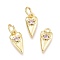 Brass Micro Pave Cubic Zirconia Pendants, with Jump Ring, Heart with Eye, Real 18K Gold Plated, Lavender Blush, 12x5.5x2.3mm, Jump Rings: 5x0.8mm, Inner Diameter: 3mm