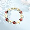 Brass Link Bangles for Women, Ladubug & Flower, with Enamel, Long-Lasting Plated, Rack Plating, Lead Free & Cadmium Free, Real 18K Gold Plated, 7-5/8 inch(19.5cm), Ladybug: 15.5x12x4.5mm, Flower: 18x11.5x2mm