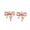 Brass Micro Pave Cubic Zirconia Pendants, Nickel Free, with Glass Bowknot Charms, Pearl Pink, 12x12x4mm, Hole: 1.4mm