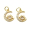 Brass Micro Pave Cubic Zirconia Charms, Lead Free & Cadmium Free, Long-Lasting Plated, Rack Plating, Real 18K Gold Plated, with Jump Ring, Moon, 14x10.5x2.5mm, Hole: 3.5mm
