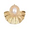 304 Stainless Steel Pendants, Fan, with ABS Plastic Imitation Pearl Beads, Ion Plating(IP), Real 18K Gold Plated, 52x54.5x7mm, Hole: 1.5mm