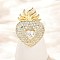 Brass Micro Pave Clear Cubic Zirconia Cuff Rings, Cadmium Free & Lead Free, Heart, Real 18K Gold Plated, 32.5x23.5mm
